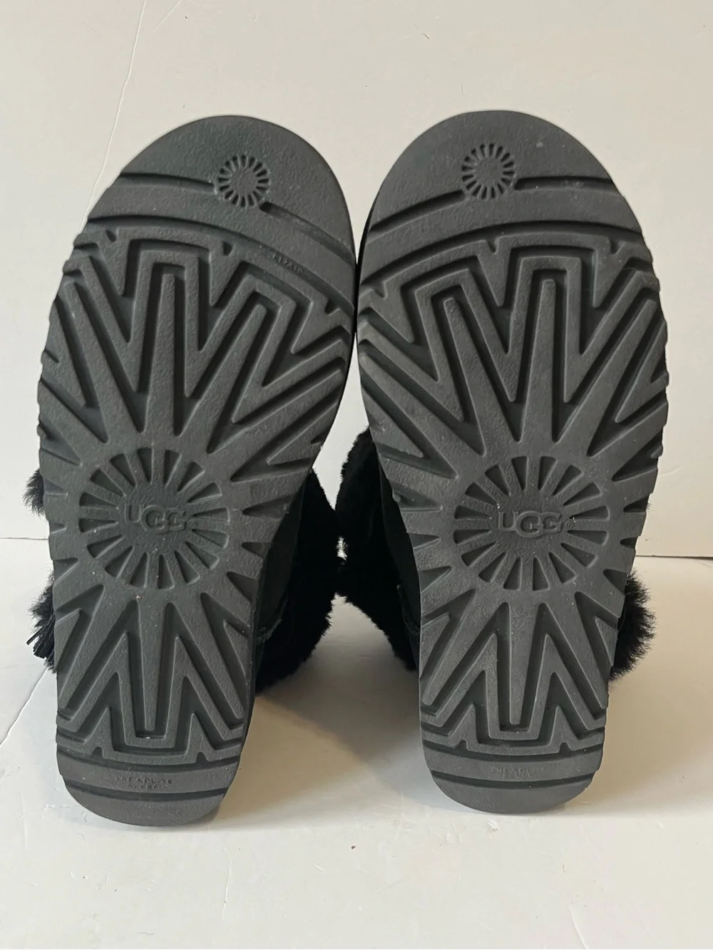 Ugg Black Suede shearling Fluff Collar details Button Ankle Boots size 10